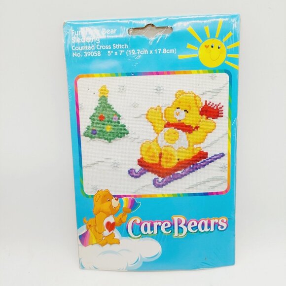 Care Bears Counted Cross Stitch Kit Funshine Bear Sledding 5x7 - Picture 1 of 5